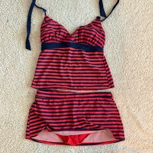 Red and blue stripe bathing suit ties a top slightly padding